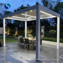 Hot Sales Modern House Outdoor Pavilion Electric Automatic Aluminum Pergola with curtains Waterproof Garden Yard OEM Customized